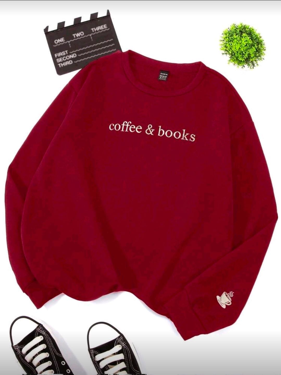 Books and Coffee Jumper/Sweatshirt- Burgundy