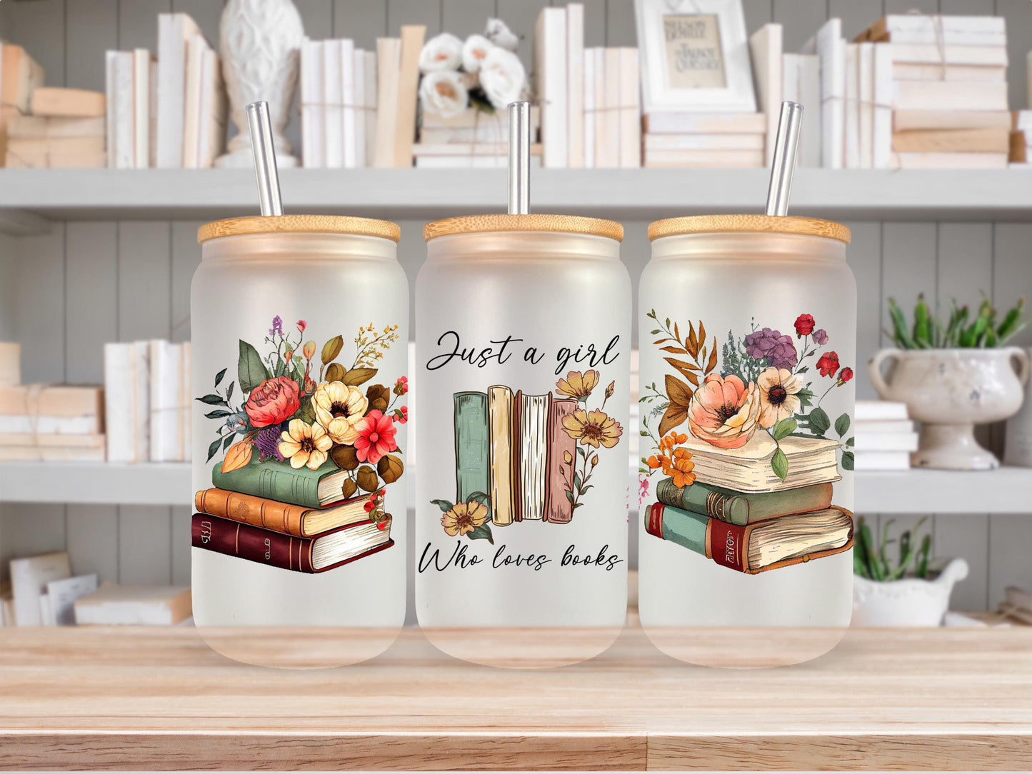 Book Lovers Beer Can Glass, 16oz Beer Can Glass with Bamboo Lid and Glass Straw, Book Themed Beer Can Glass, Book Merch, Book Lovers Gift