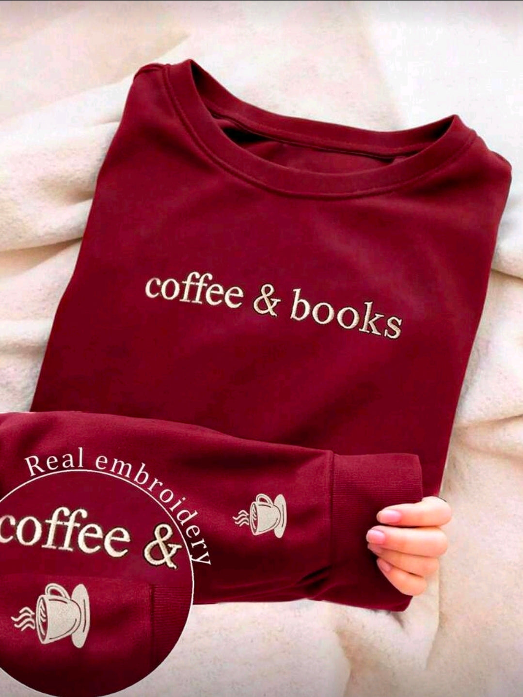 Books and Coffee Jumper/Sweatshirt- Burgundy
