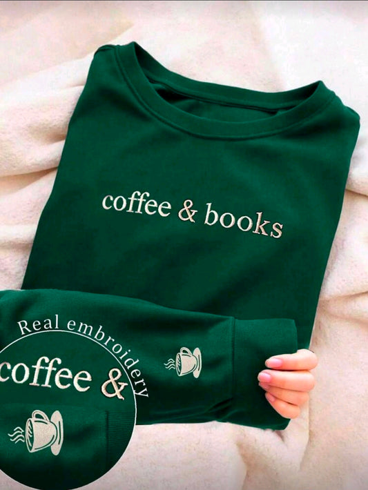 Books and Coffee Jumper/Sweatshirt- Green