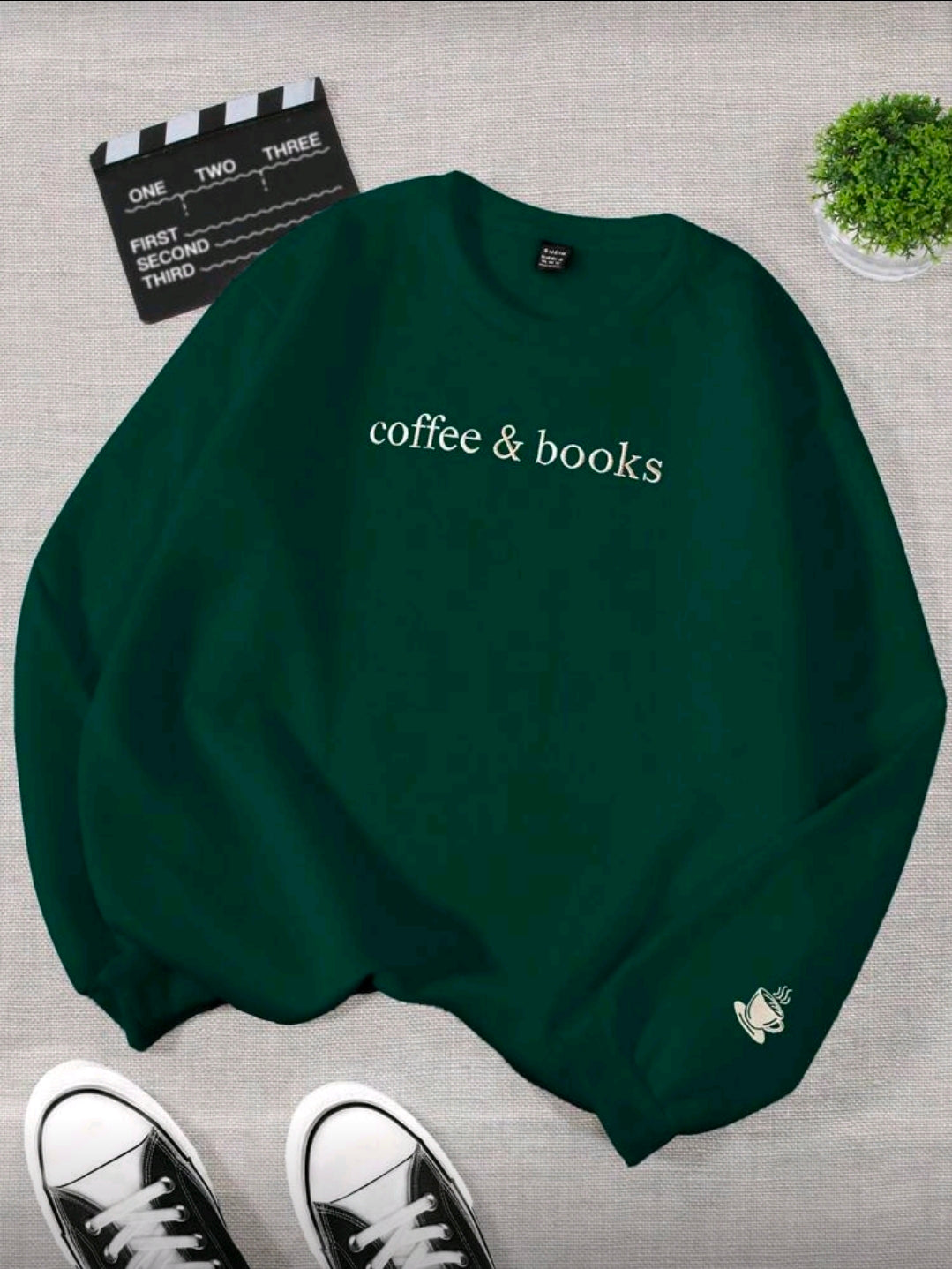 Books and Coffee Jumper/Sweatshirt- Green